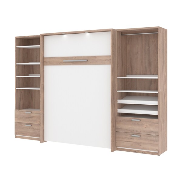 Bestar Cielo 119W Full Murphy Bed and 2 Shelving Units with Drawers (118W), Rustic Brown & White 80895-000009 - main